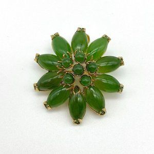 Vintage Jade Brooch - Gold Pin - Green Pendant